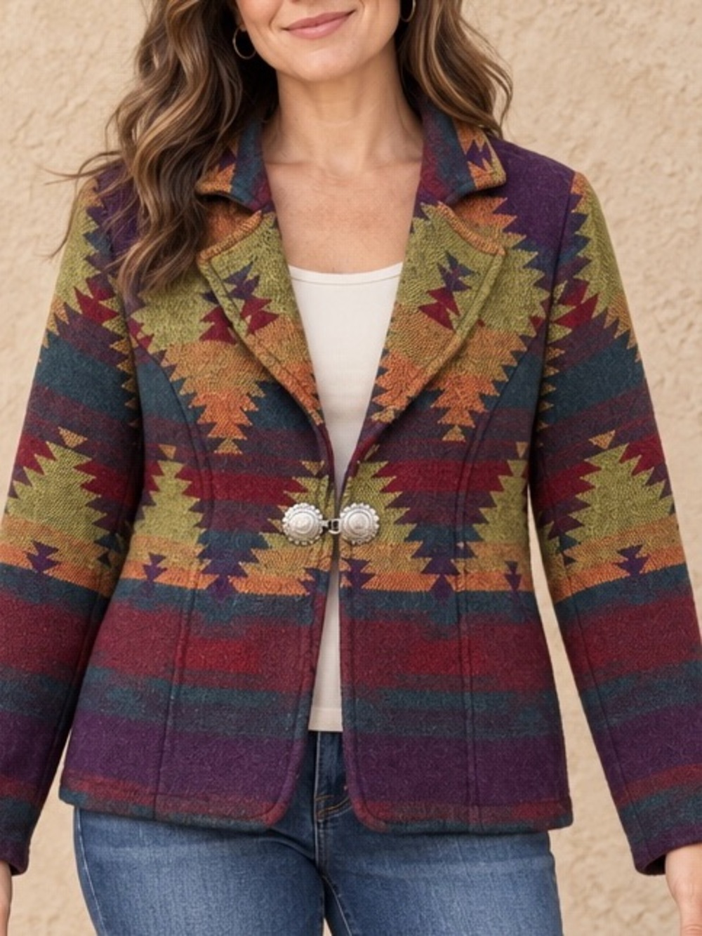 Coldwater Creek Southwestern Geometric Concho Clasp Jacket